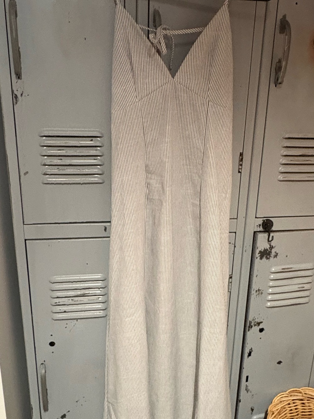 Light Blue and White Striped A-Line Backless Dress - Women's Summer Maxi